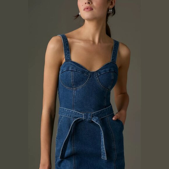 NEW PAIGE Sizes 8, 10 Giulia Denim Mini Dress - Iris Blue - Picture 2 of 4